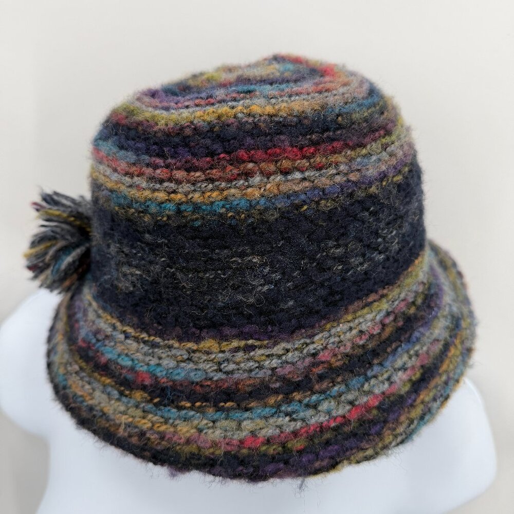 Four Buttons Wool Blend Bucket Hat OS Multicolor Knit Boho Women